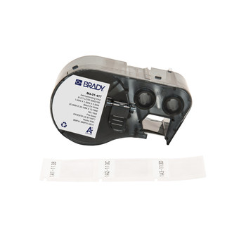 Brady M4-91-417 Etiquetas envolventes autolaminables con adhesivo agresivo - 1 pulg. x 1.5 pulg. - Vinilo - Negro sobre blanco, transparente - B-417