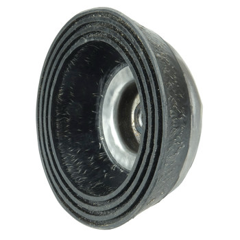 Weiler Polyflex Acero Cepillo de copa - Accesorio Eje roscado - Diámetro 6 pulg. - Agujero Central UNC de 5/8-11 - Diámetro de la cerda 0.020 pulg. - Tipo de elastómero: negro para trabajo súperpesado - 35760