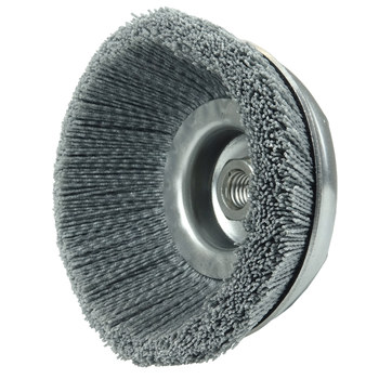 Weiler Nylox Nailon Cepillo de copa - Accesorio Eje roscado - Diámetro 6 pulg. - Agujero Central 5/8 in-11 UNC - Diámetro de la cerda 0.040 pulg. - Grano: 80 - 14506