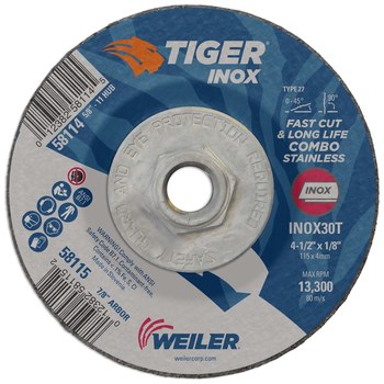 Weiler Tiger inox Disco esmerilador 58114 - 4-1/2 pulg - 30 - T