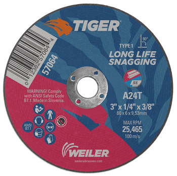 Weiler Tiger Rueda de enganche 57064 - Tipo 1 (recto) - 3 pulg. - Óxido de aluminio - 24 - T