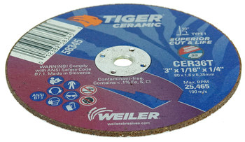 Weiler Tiger Rueda de corte 58345 - Tipo 1 (recto) - 3 pulg. - Cerámico - 36 - T