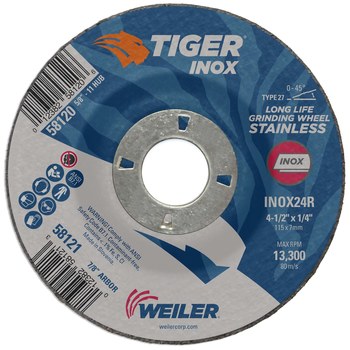 Weiler Tiger inox Disco esmerilador 58121 - 4-1/2 pulg - INOX - 24 - R