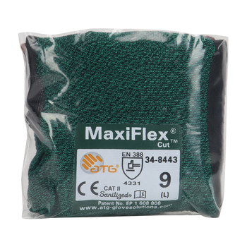 PIP ATG Corte MaxiFlex 34-8443V VERDE Grande Hilo Guantes resistentes a cortes - Pulgar reforzado - 616314-21097