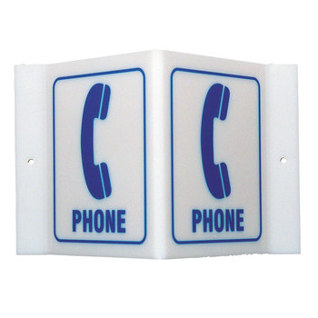Imágen de Brady Acrílico Forma en V Blanco Inglés Cartel de ubicación de teléfono 49389 (Imagen principal del producto)