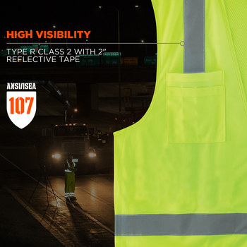 Ergodyne Glowear 8249Z Chaleco de alta visibilidad 24025 - tamaño Grande/XG - Poliéster - Lima de alta visibilidad - ANSI clase 2