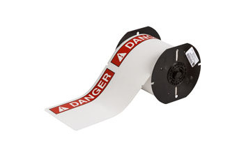 Brady ToughWash B30C-25-855-ANSIDA Rollo de etiquetas para impresora - 4 pulg. x 6.25 pulg. - Poliéster - Blanco, Texto rojo/blanco - B-855