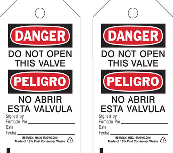 Imágen de Brady Negro/Rojo sobre blanco Ojal de metal, Autolaminados, Escribible Poliéster 86523 Etiqueta de seguridad del equipo (Imagen principal del producto)