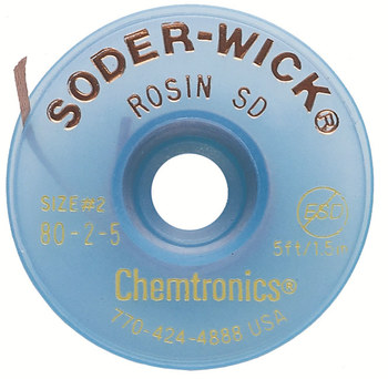 Chemtronics Soder-Wick #2 Trenza de desoldadura de revestimiento de fundente de colofonia - Amarillo - 0.06 pulg. x 5 pies