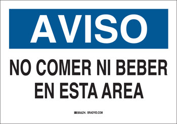 Imágen de Brady B-401 Poliesterino de alto impacto Rectángulo Blanco Español Cartel/anuncio de no comer ni beber 38875 (Imagen principal del producto)