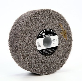 3M Scotch-Brite Convoluto Carburo de silicio Suave Rueda de desbaste - Mediano grado - Accesorio Eje - Diámetro 4 pulg. - Agujero Central 1 pulg. - Grosor 3 pulg. - 13167