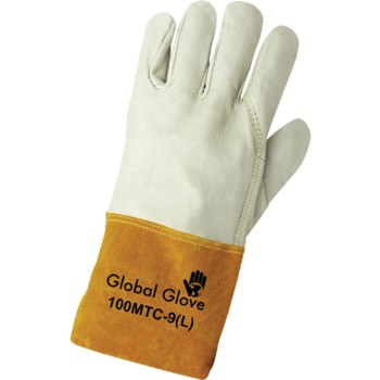 Global Glove 100MTC Blanco Grande Kevlar/Cuero Grano Cuero vacuno Guante para soldadura - Pulgar tipo ala - 100mtc lg