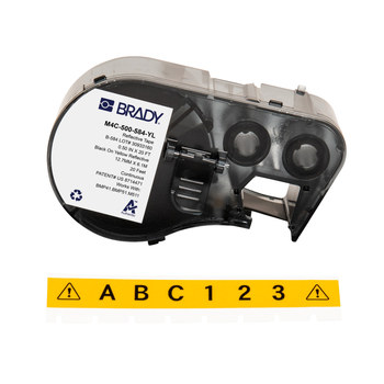 Brady M4C-500-584-YL Etiquetas retro reflectantes para todo tipo de clima - 0.5 pulg. x 20 pies - Plástico - Negro sobre amarillo - B-584