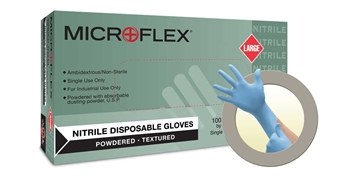 Microflex N24 Azul Grande Nitrilo Guantes desechables - Grado Alimento - acabado Áspero - 683438-14243