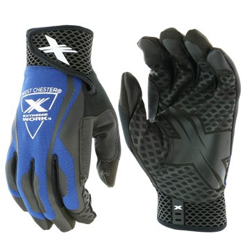 West Chester Extreme Work LocX-On 89302 Negro/Azul Mediano Cuero Sintético Cuero Guantes de trabajo - Pulgar montado - Longitud 9 pulg. - 662909-508911