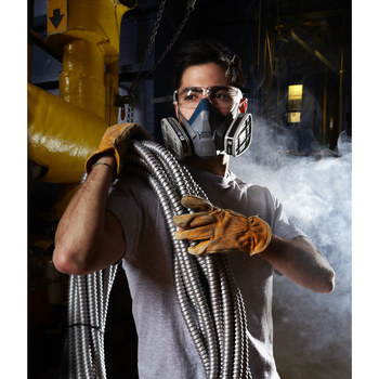 3M Comodidad resistente Serie 6500 6503 Respirador de careta de media máscara 49491 - tamaño Grande - Gris/Verde azulado - Nailon/Silicona - 4 puntos suspensión