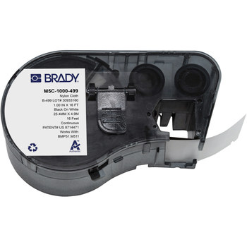 Brady M5C-1000-499 Etiquetas adhesivas multiuso agresivas - 1 pulg. x 16 pies - Nailon - Negro sobre blanco - B-499