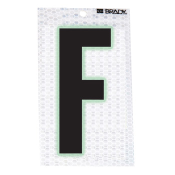 Imágen de Brady Negro sobre plateado Brillo en la oscuridad, Reflectante Interior/exterior Carta 3020-F Etiqueta en forma de letra (Imagen principal del producto)