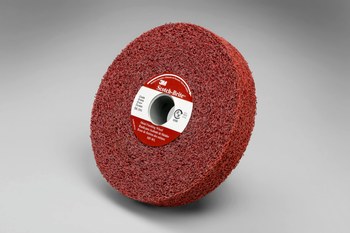 3M Scotch-Brite Convoluto Óxido de aluminio Mediano Rueda de desbaste - Mediano grado - Accesorio Eje - Diámetro 6 pulg. - Agujero Central 1 1/4 pulg. - Grosor 1 pulg. - 24110