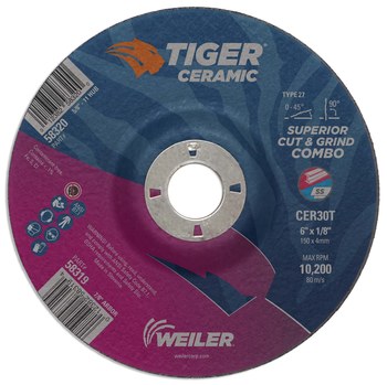 Weiler Tiger Ceramic Disco de corte y esmerilado 58319 - 6 pulg. - Cerámico - 30 - T