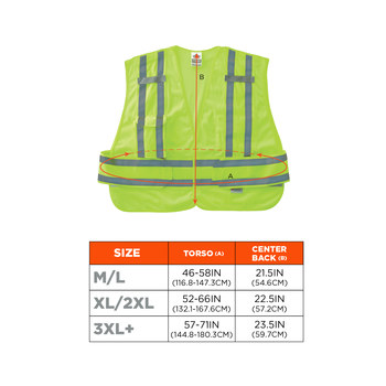 Ergodyne Glowear 8244PSV Chaleco de alta visibilidad 21364 - tamaño Mediano/Grande - Poliéster - Lima de alta visibilidad - ANSI clase 2