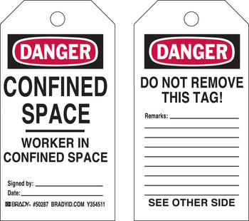 Imágen de Brady Negro/Rojo sobre blanco Laminado Poliéster/papel Trabajador en espacio confinado 50287 Etiqueta para espacio restringido (Imagen principal del producto)