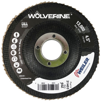 Weiler Wolverine Tipo 27 - Zirconia - 4 1/2 pulg. - 60 - Mediano - 31403