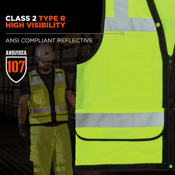 Ergodyne GloWear 8253HDZ Chaleco de alta visibilidad 23325 - tamaño Grande/XG - Poliéster - Lima - ANSI clase 2