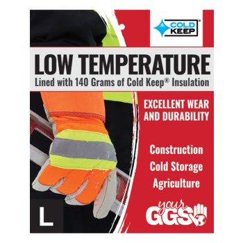 Global Glove Premium-Grade 2950HV Naranja de alta vis. Grande Cuero vacuno Guantes para condiciones frías - Insulación Cold Keep - 2950hv lg