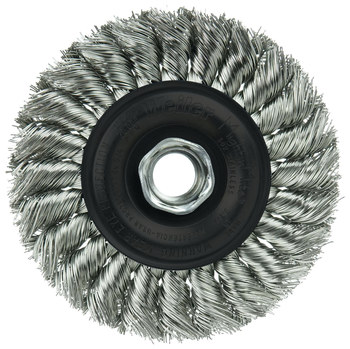 Weiler 13113 Wheel Brush - 4 in Dia - Knotted - Standard Twist Stainless Steel Bristle
