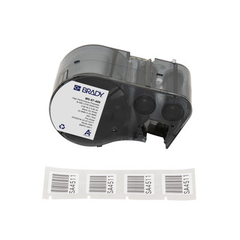 Brady WorkHorse M5-97-488 Etiquetas resistentes a disolventes - 0.9 pulg. x 0.9 pulg. - Poliéster - Negro sobre blanco - B-488