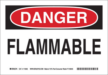 Imágen de Brady B-563 Polipropileno de alta densidad Rectángulo Blanco Inglés Cartel de material inflamable 116116 (Imagen principal del producto)