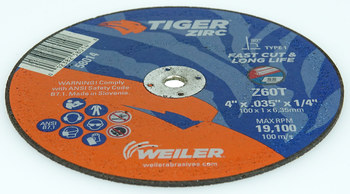 Weiler Tiger Rueda de corte 58014 - Tipo 1 (recto) - 4 pulg. - Alúmina-zirconia - 60 - T