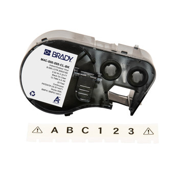 Brady M4C-500-595-CL-BK Etiquetas para todo tipo de clima - 0.5 pulg. x 20 pies - Vinilo - Negro sobre transparente - B-595