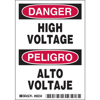 Imágen de Brady Negro/Rojo sobre blanco Rectángulo Laminado Poliéster 86234 Etiqueta de advertencia de alto voltaje (Imagen principal del producto)