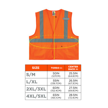 Ergodyne Glowear 8225HL Chaleco de alta visibilidad 21175 - tamaño Grande/XG - Poliéster - Naranja de alta visibilidad - ANSI clase 2