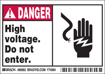 Imágen de Brady Negro/Rojo sobre blanco Rectángulo Laminado Poliéster 86862 Etiqueta de advertencia de alto voltaje (Imagen principal del producto)