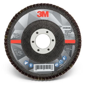 3M 769F Tipo 29 Recubierto Óxido de aluminio cerámico Disco de Aletas - Diámetro 4 1/2 pulg. - Agujero Central 7/8 pulg. - 05906