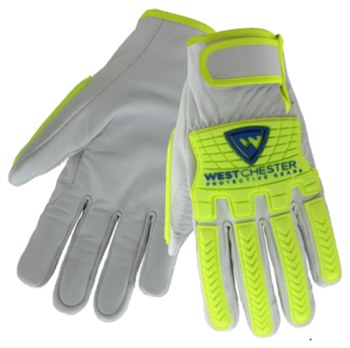 West Chester 9916 Gris/Verde de alta vis. Grande Cuero Grano Piel de cabra Cuero Guante para conductor - 662909-078612