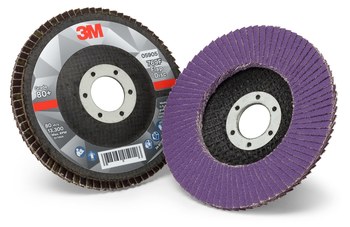 3M 769F Tipo 27 Recubierto Óxido de aluminio cerámico Disco de Aletas - Diámetro 4 1/2 pulg. - Agujero Central 7/8 pulg. - 05905