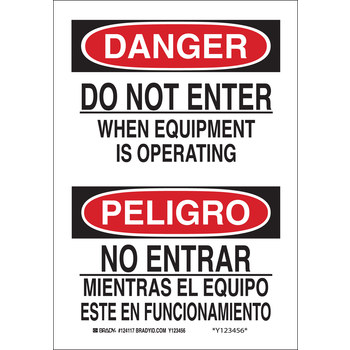 Imágen de Brady B-555 Aluminio Rectángulo Blanco Inglés/Español Cartel de seguridad del equipo 124115 (Imagen principal del producto)