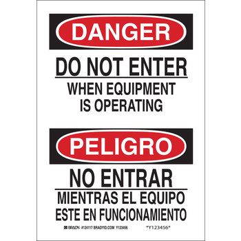 Imágen de Brady B-401 Poliestireno Rectángulo Blanco Inglés/Español Cartel de seguridad del equipo 124119 (Imagen principal del producto)