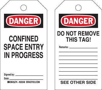 Imágen de Brady Negro/Rojo sobre blanco Autolaminados Poliéster Trabajador en espacio confinado 50282 Etiqueta para espacio restringido (Imagen principal del producto)