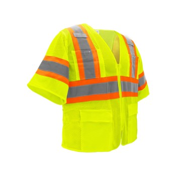 Global Glove FrogWear HV Chaleco de topógrafo de alta visibilidad GLO-0135-LG - tamaño Grande - Malla Poliéster - Amarillo/verde y naranja de alta visibilidad - ANSI clase 3, tipo R - glo-0135 lg