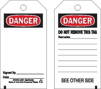 Imágen de Brady Negro/Rojo sobre blanco Ojal de metal, Autolaminados, Escribible Poliéster 65347 Etiqueta de seguridad del equipo (Imagen principal del producto)