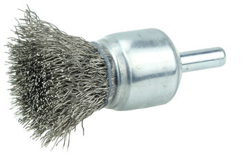Weiler Acero inoxidable Cepillo de copa - Accesorio Vástago sin rosca - Diámetro 3/4 pulg. - Diámetro de la cerda 0.010 pulg. - Material de la copa: recubierto - 11014