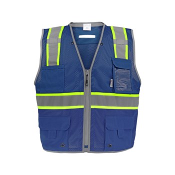 Global Glove FrogWear HV Chaleco de topógrafo de alta visibilidad GLO-067B-LG - tamaño Grande - Malla Poliéster - Azul y amarillo/verde de alta visibilidad - glo-067b lg