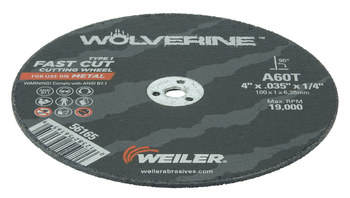Weiler Wolverine Rueda de corte 56165 - Tipo 1 (recto) - 4 pulg. - Óxido de aluminio - 60 - T