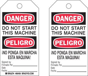 Imágen de Brady Negro/Rojo sobre blanco Laminado, Ojal de metal, Escribible Poliéster/papel 86406 Etiqueta de seguridad del equipo (Imagen principal del producto)