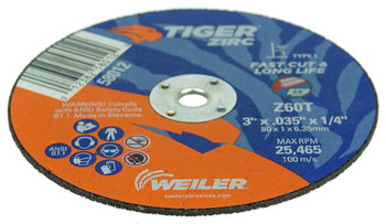 Weiler Tiger Rueda de corte 58012 - Tipo 1 (recto) - 3 pulg. - Alúmina-zirconia - 60 - T